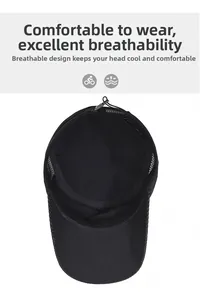 Detail view of the breathable mesh window and adjustable elastic cord on black army cap
