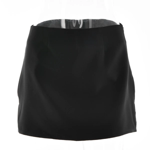 Detailed view of black high-waisted mini skirt on mannequin for professional clothing display