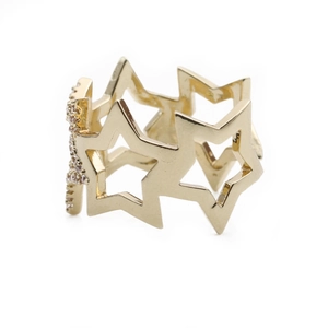 Adjustable gold star ring with cubic zirconia inlay in a minimalist hollow design