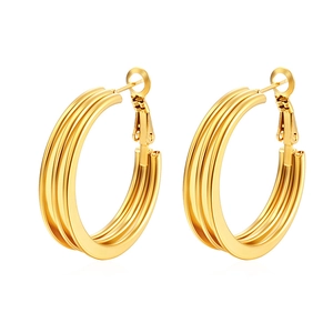 Orecchini a cerchio multistrato placcati in oro 18K dal design piatto e testurizzato