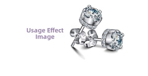 Macro detail of S925 sterling silver stud earring with six-prong set cubic zirconia