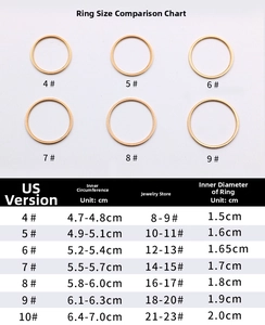 Titanium steel ring size guide showing circumference and diameter measurements for US sizes