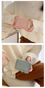 Pink and light blue PU leather wallets with heart embroidery and Forever Sunshine text