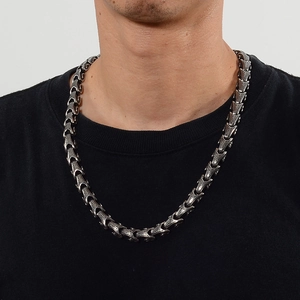 Men's retro 316L stainless steel keel chain necklace with industrial spine design
