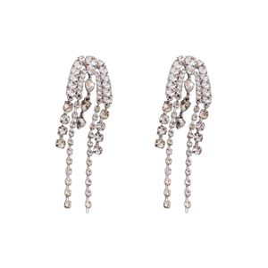 Silver teardrop tassel earrings with sparkling crystals for elegant evening wear