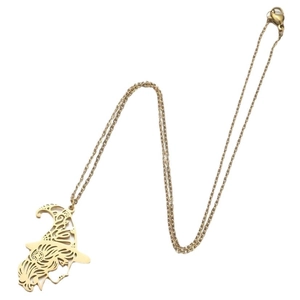 Hollow witch magician pendant necklace in gold stainless steel for women
