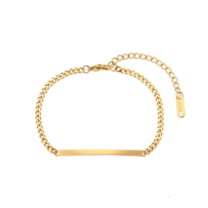 Macro shot of 18K gold plated Cuban chain bracelet with a smooth rectangular bar detail