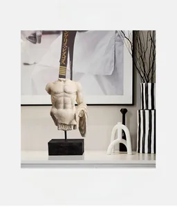 Artistic male torso resin sculpture with black square base for modern home decor