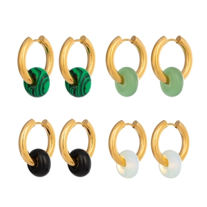 18K gold plated stainless steel hoop earrings with natural stone beads in various colors