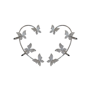 Sparkling butterfly ear cuff set with rhinestones on a polished silver metal finish