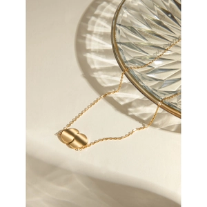 Minimalist 18k gold plated stainless steel necklace with geometric double disc pendant