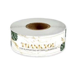 Rectangular marble gold Thank You labels with green leaves for small business