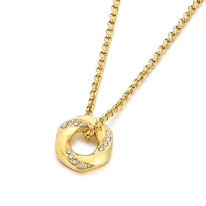 18K gold plated stainless steel necklace with twisted pavé rhinestone pendant on white base