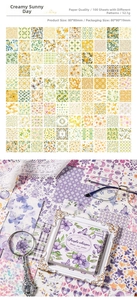 Close-up of vintage aesthetic scrapbook paper set with floral and grid patterns