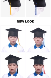 Detail of matte polyester graduation cap with multiple tassel color options in close-up