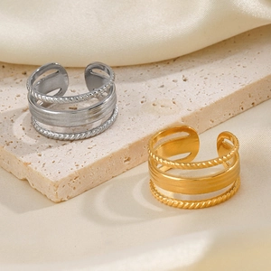 18K gold and silver layered titanium steel open rings with brushed texture finish