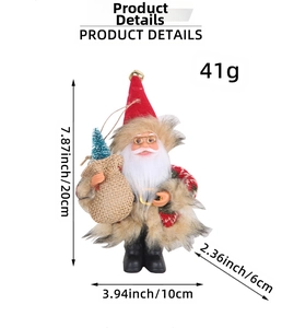 Detailed view of Santa figurine in brown coat holding tree with 20cm height specs