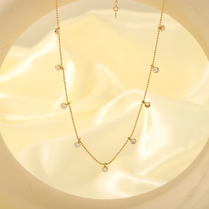 18k gold plated beaded necklace with circular white cubic zirconia stones for women