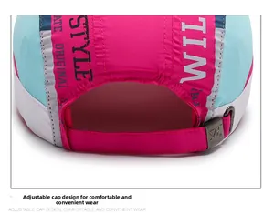 Detail of adjustable metal buckle and multi-color stitching on breathable baseball cap