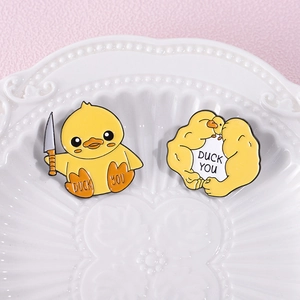 Funny cartoon banana muscle duck enamel pin set with creative Duck You letter charms