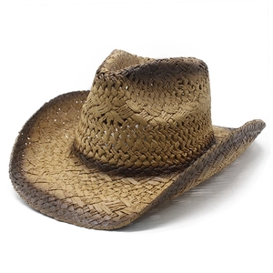 Western Cowboy Straw Hat Retro Paper Weave Sun Protection Beach Travel Gradient Edge Spray Painted Men Women
