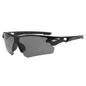 Streamlined black cycling sunglasses with UV protection and aerodynamic sports frame
