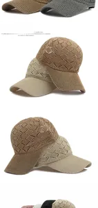 Detailed view of hollow knit baseball caps in various colors with wavy breathable texture