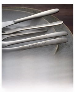 Close-up of 304 stainless steel cutlery featuring a refined matte brushed texture finish