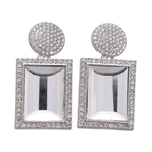 Orecchini geometrici in argento con strass rettangolari e cristalli scintillanti per donna