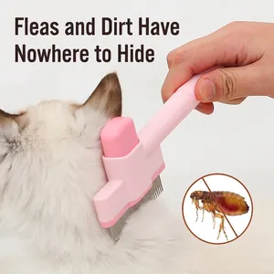 Pink pet flea comb for cats and dogs with fine metal teeth for grooming long hair