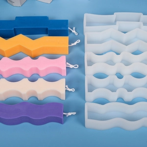 DIY geometric wave silicone molds and handmade scented candles in five vibrant colors