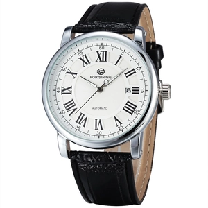 Automatische Mechanische Uhr Herren Kunstlederarmband Römische Ziffer Datumsanzeige Legierungsgehäuse Business Casual