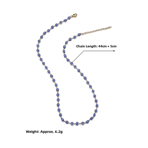 Detail of blue evil eye necklace with gold chain, length 44cm and weight 6.2g