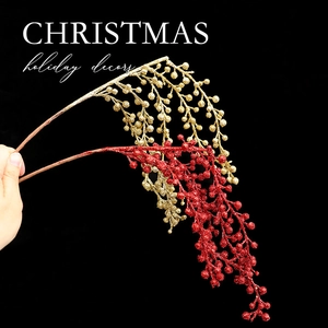 Artificial Christmas berry picks in red and gold glitter finish for holiday tree decor