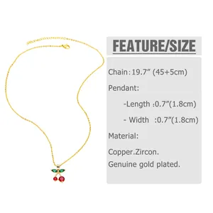 Size guide for gold plated fruit cherry pendant necklace with red and green zircon crystals