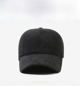 Front view of wool baseball cap with metallic R logo and curved brim for winter warmth