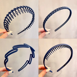 Navy blue matte finish headband set with anti-slip resin teeth in four distinct styles