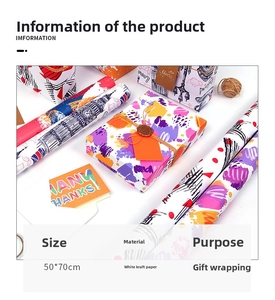 Detail of 50x70cm white kraft gift wrapping paper with colorful ink splat and landmark patterns