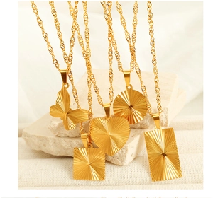 Detailed collection of 18K gold plated stainless steel necklaces with various geometric charms