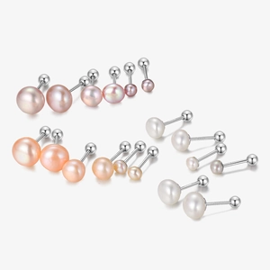 Minimalistische S999 Silber Perlenohrringe in Weiß Rosa und Orange mit Schraubverschluss