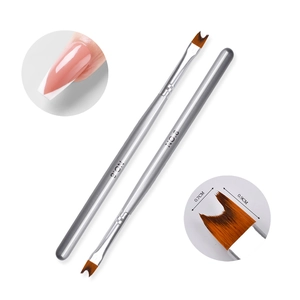 French tip nail art brush No. 8 with moon-shaped crescent bristles and silver metal handle