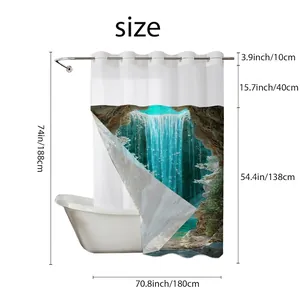 Rideau de douche gaufré double couche avec motif cascade et dimensions détaillées