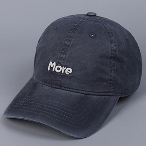 Close-up of premium washed cotton fabric and More embroidery on the baseball cap brim