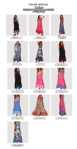 Detailed color display of summer maxi dresses in various floral prints and solid colors