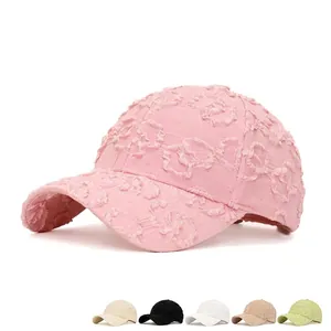 Sommer Baseballkappe Damen aus Spitze in Rosa mit atmungsaktivem 3D-Blumenmuster Textur