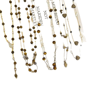 Vintage tiger eye beaded necklace with amber resin beads and elegant heart pendant