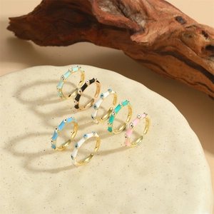 Evil Eye Adjustable Ring Copper Zircon Colorful Enamel Vintage Style Fashion Jewelry For Women