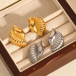 Ins Style Wave Shell Shape Stainless Steel Earrings 18K Gold Plated Metallic Textured Irregular Jewelry For Women
