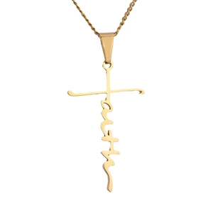 Minimalist gold faith cross necklace made of stainless steel with a delicate link chain