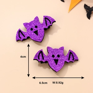 Pair of glitter purple bat hair clips for Halloween party with duckbill clip attachment